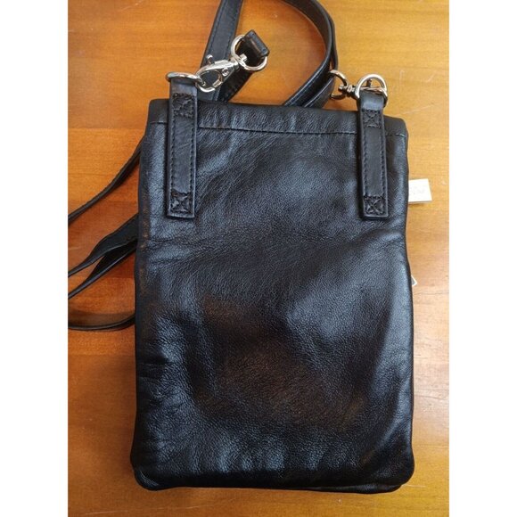 Rough Roses Black Leather Crossbody Bag Purse, Super Soft Adjustable Strap - Picture 2 of 4